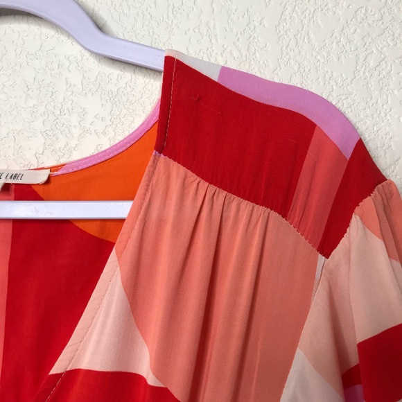 ABEL THE LABEL Ruffled Hem Flutter Sleeve Midi Dress Bright Abstract Geometric - Picture 10 of 13